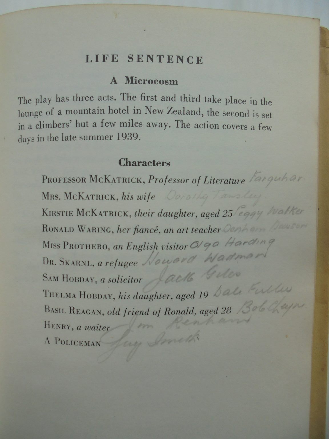 Life sentence: A New Zealand play in three acts By Howard Wadman. (Wadman, Howard Douglas, 1907-1983). SIGNED & DATED BY AUTHOR, also signed by previous owner (Mary Anderson).