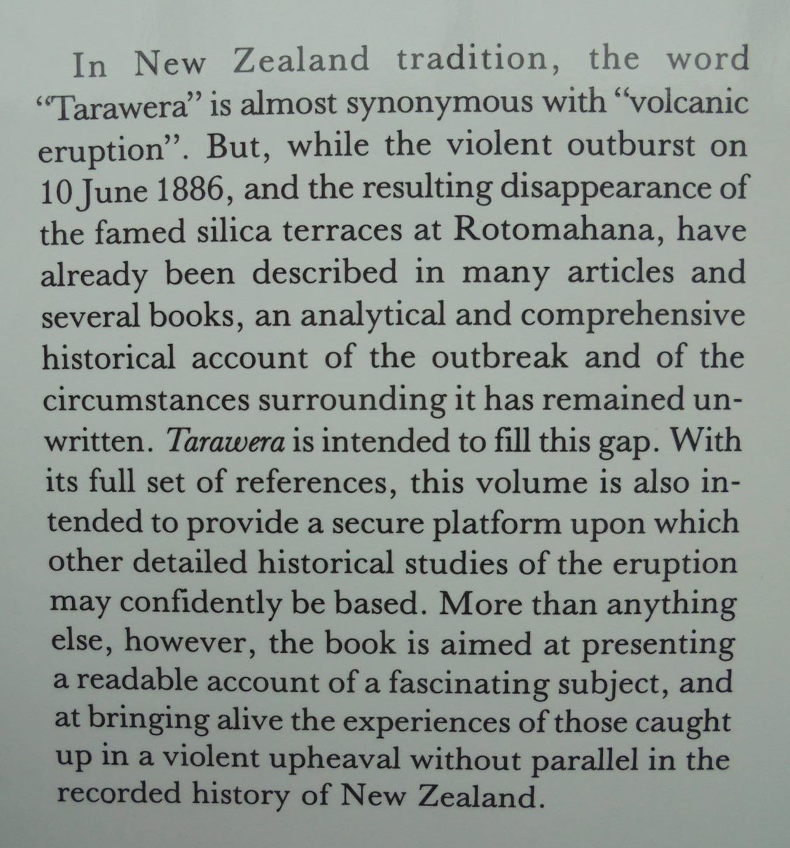 Tarawera the Volcanic Eruption of 10 June 1886 By Ronald F. Keam. FIRST EDITION.