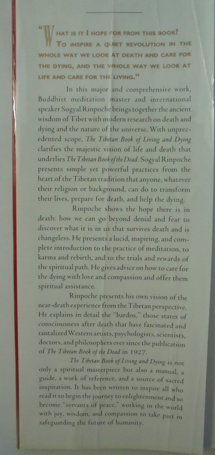 The Tibetan Book of Living and Dying: A New Spiritual Classic from One of the Foremost Interpreters of Tibetan Buddhism to the West. By Sogyal Rinpoche, His Holiness the Dalai Lama (Foreword by).