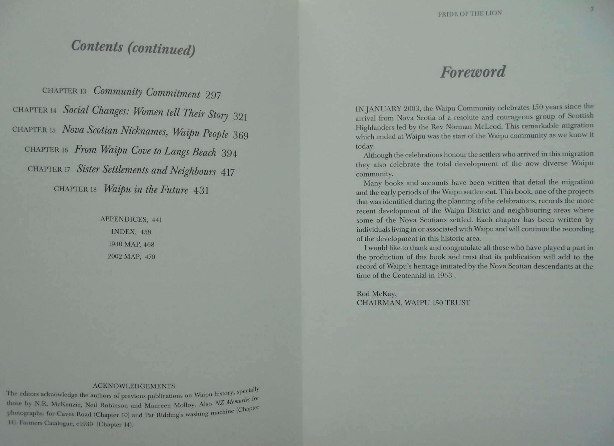 Pride of the Lion Waipu, the People and Place 1939-2000 By Wynne Haysmith (Edited by).