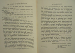 The Story Of John Fairfax. Commemorating The Centenary Of The Fairfax Proprietary Of The Sydney Morning Herald 1841-1941. By J.F. Fairfax.