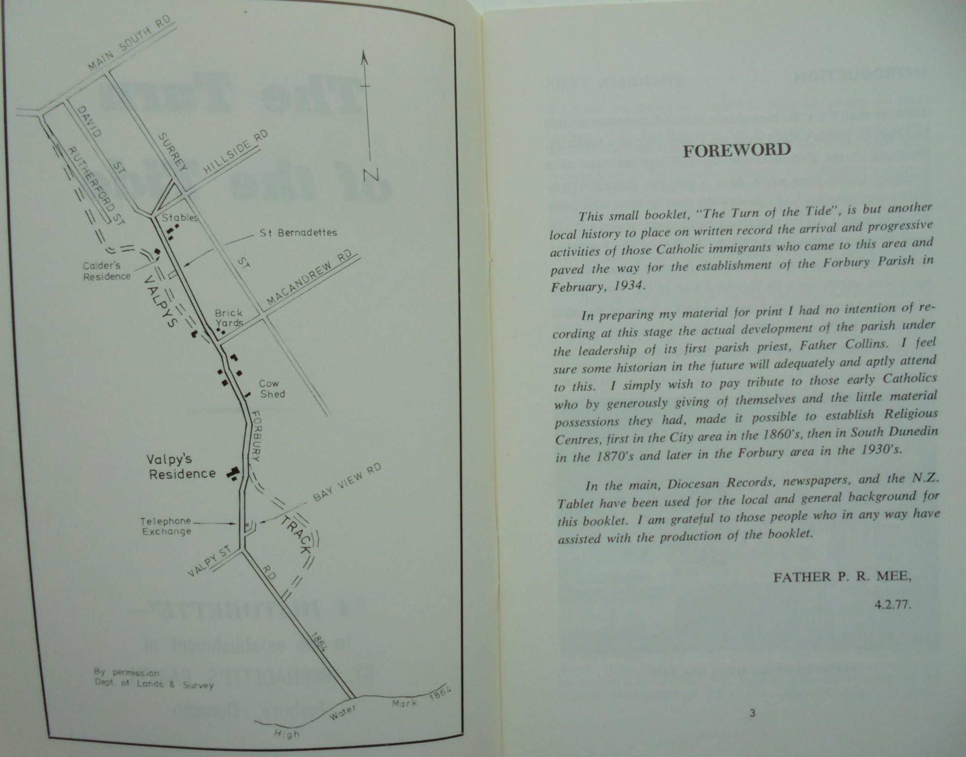 The Turn of the Tide: "A Historette" - to the establishment of St. Bernadette's Parish, Forbury, Dunedin.