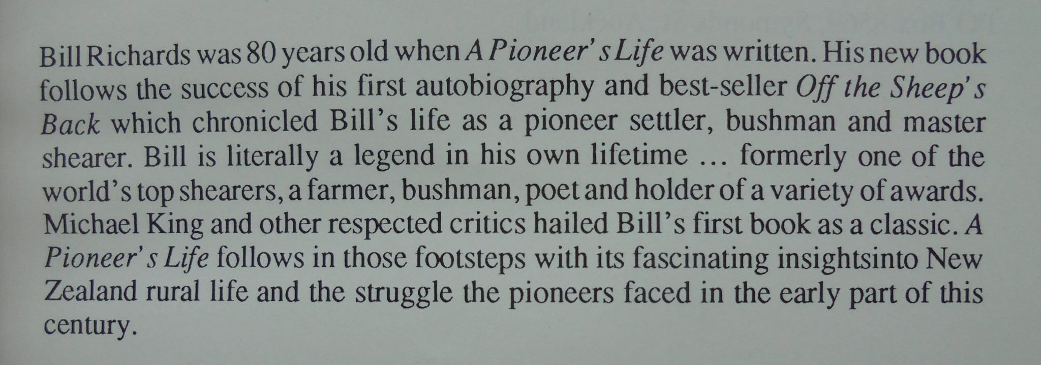 A Pioneer's Life. By BILL RICHARDS