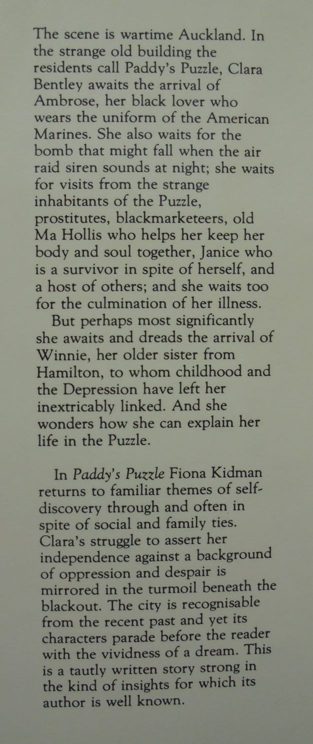 Paddy's Puzzle. By Fiona Kidman. Hardback 1st edition