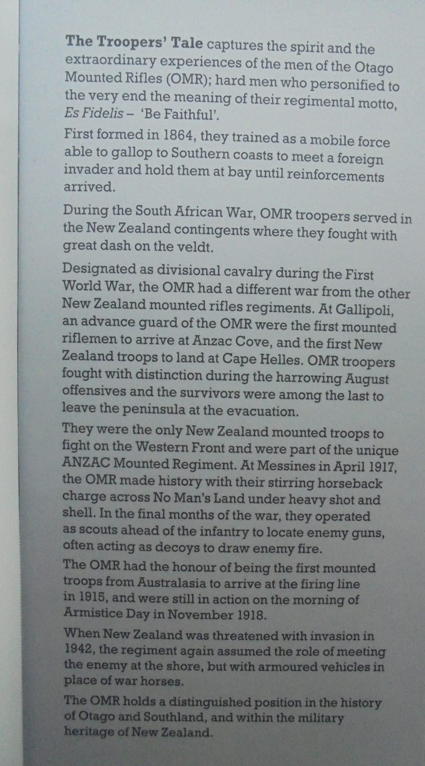 The Troopers' Tale. History of Otago Mounted Rifles By Don Mackay.