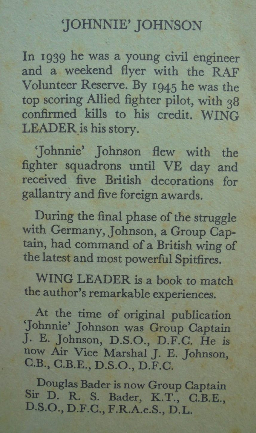 Wing Leader. By J. E. Johnson