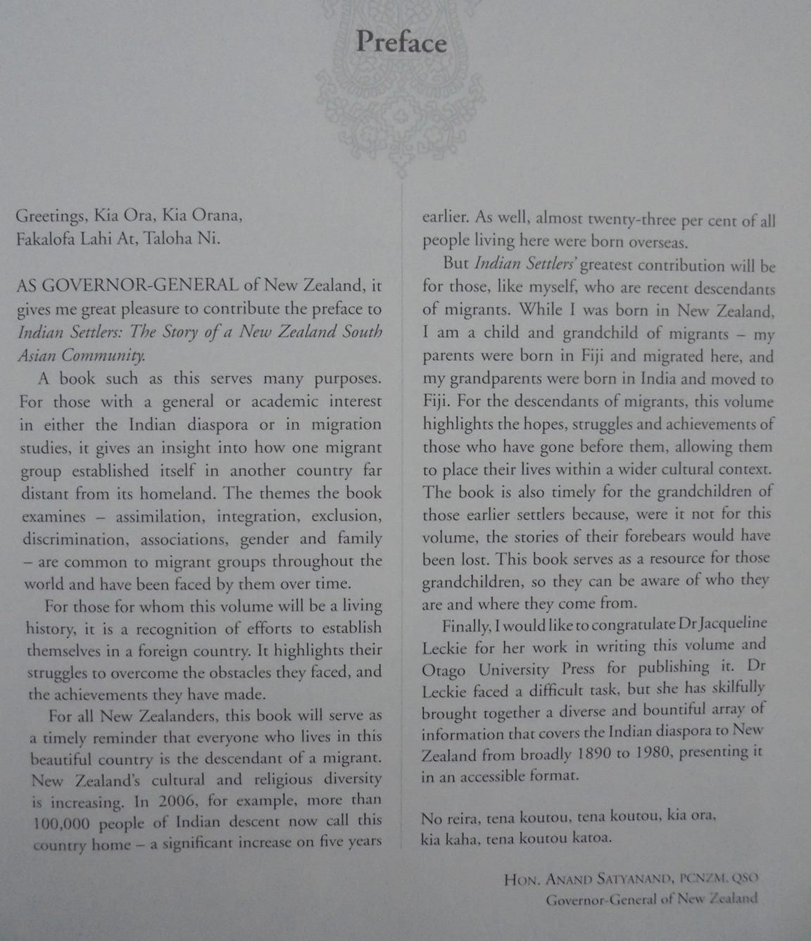 Indian Settlers A Story of a New Zealand South Asian Community by Jacqueline Leckie.