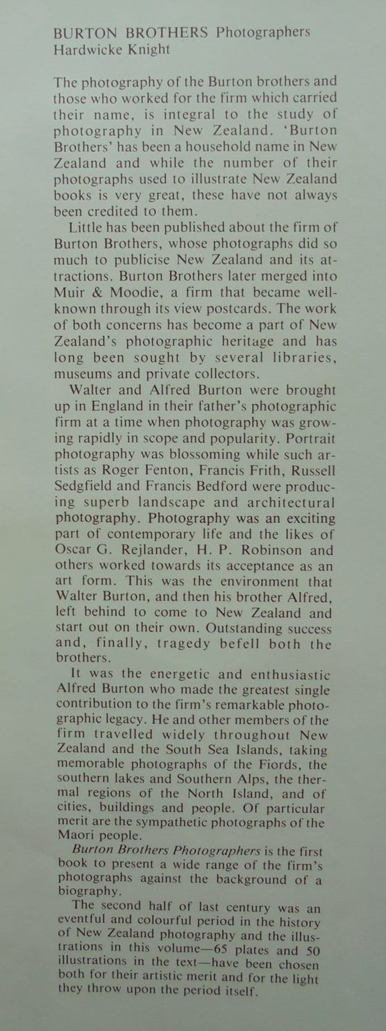 Burton Brothers Photographers by Hardwicke Knight. First Edition.