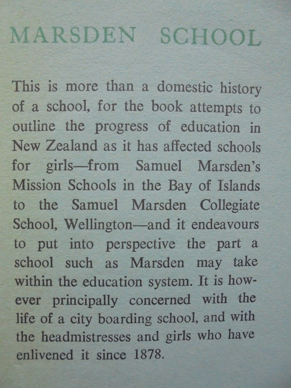 Marsden. The History of a New Zealand School for Girls. By Tosti Murray