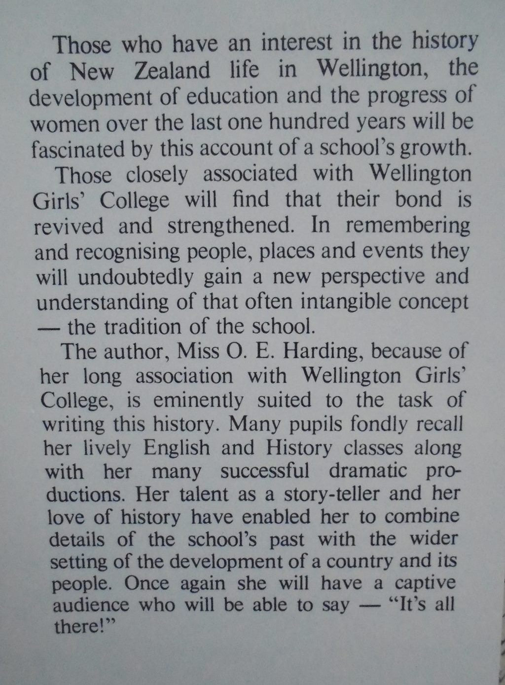 Wellington Girls College. One Hundred Years by Olga E. Harding