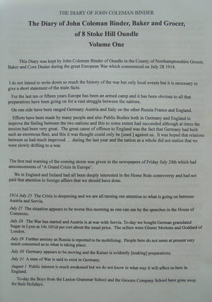 Life in a Northamptonshire Market Town During the Great War 1914 - 1918: The Diary of John Coleman Binder, Grocer, Baker and Town Councillor in Oundle.