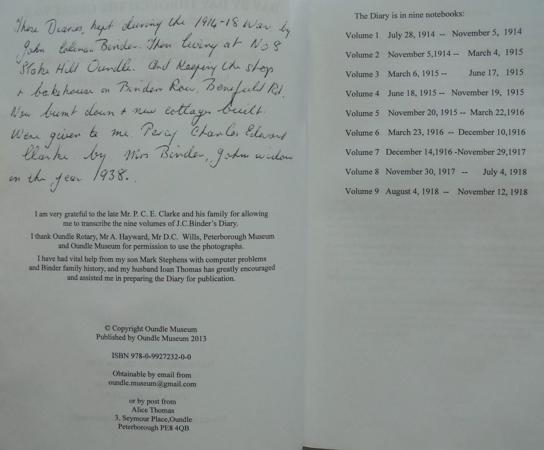 Life in a Northamptonshire Market Town During the Great War 1914 - 1918: The Diary of John Coleman Binder, Grocer, Baker and Town Councillor in Oundle.