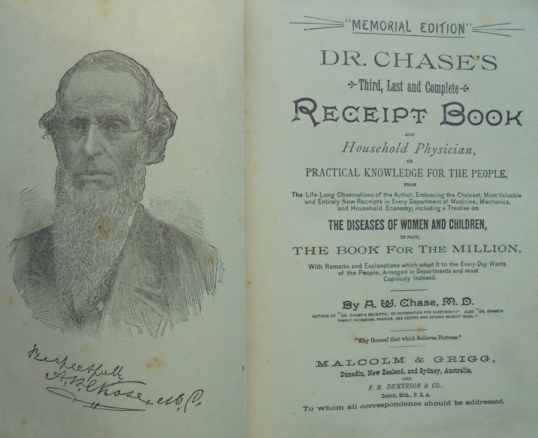 Dr. Chase's Receipt Book and Household Physician or Practical Knowledge for the People By A. W. Chase M.D.