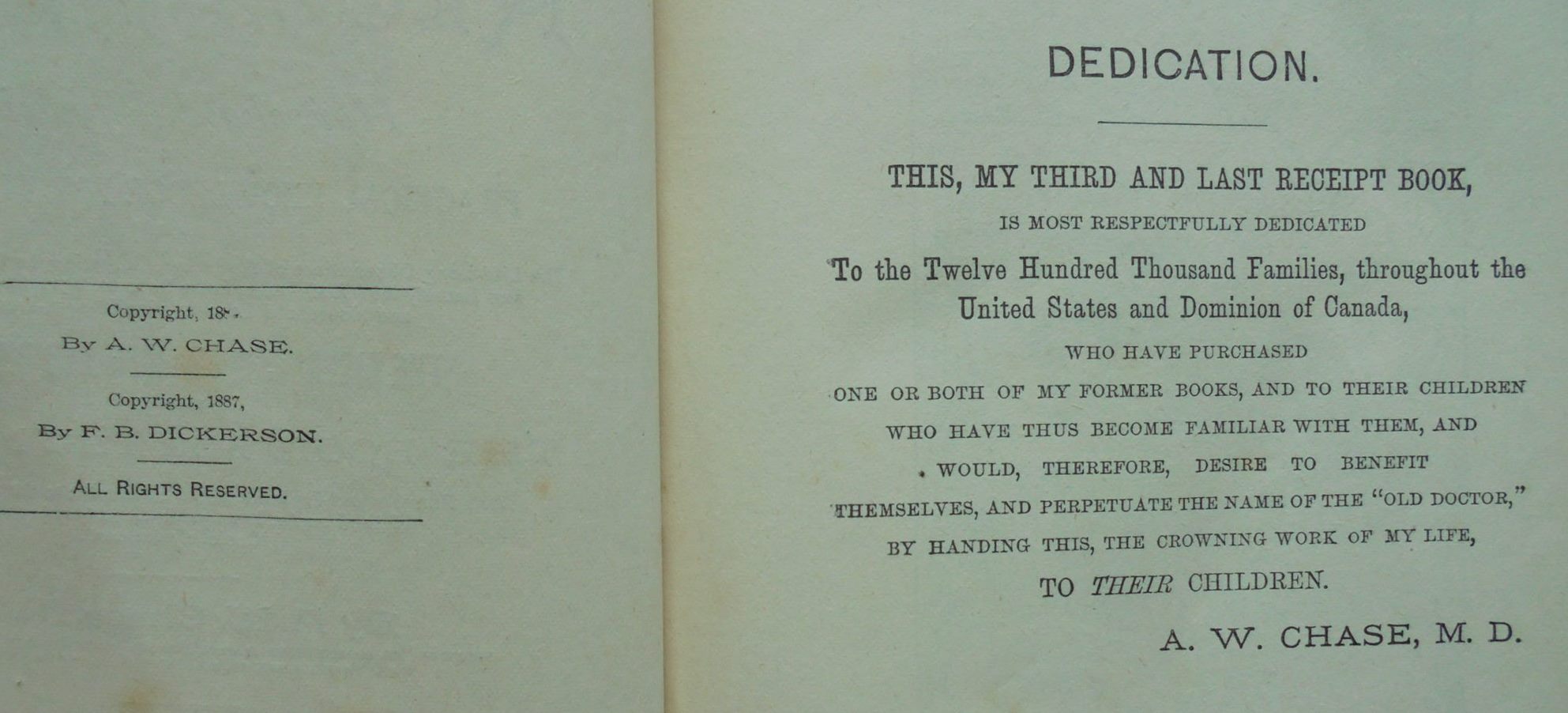 Dr. Chase's Receipt Book and Household Physician or Practical Knowledge for the People By A. W. Chase M.D.