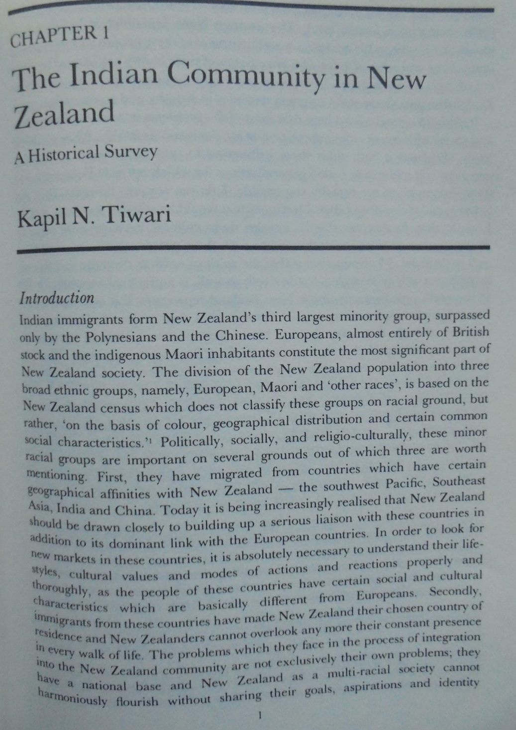 Indians in New Zealand. Studies in a Sub Culture By Kapil N Tiwari.