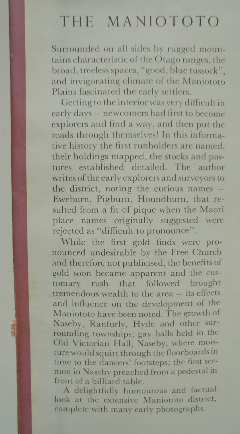 Down the Years in the Maniototo. By J. Cowan (1978)