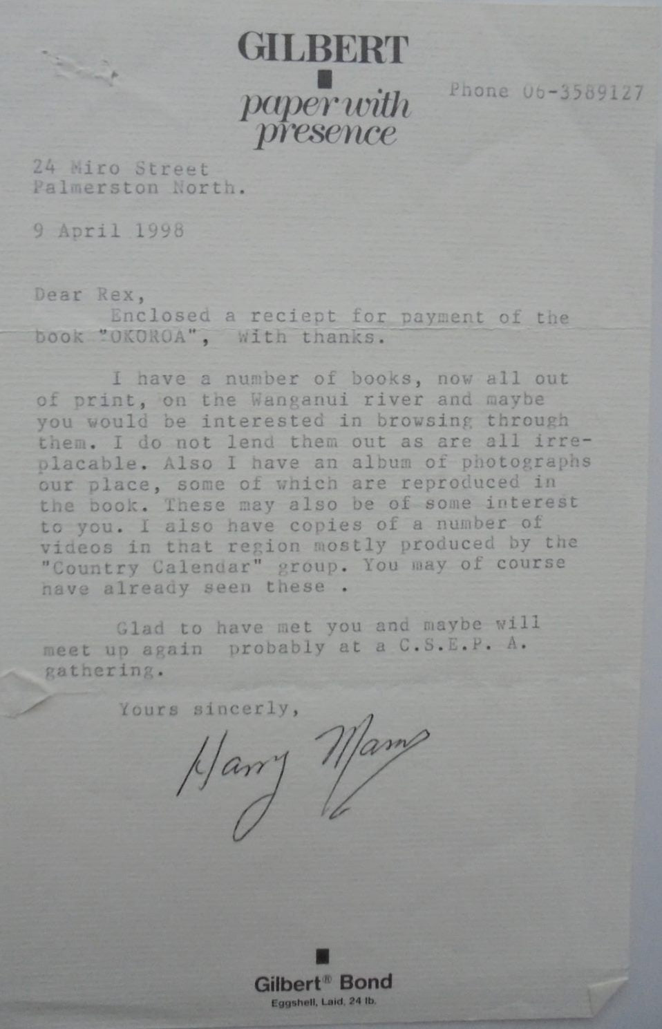 Okoroa: A Wanganui River Diary: From the Diaries and Notes Left by the Late Edith Mason Who Lived in the Remote Mangataunoka Valley off the Wanganui River 1920-1940. By Harry Mason. SIGNED BY AUTHOR. SCARCE.