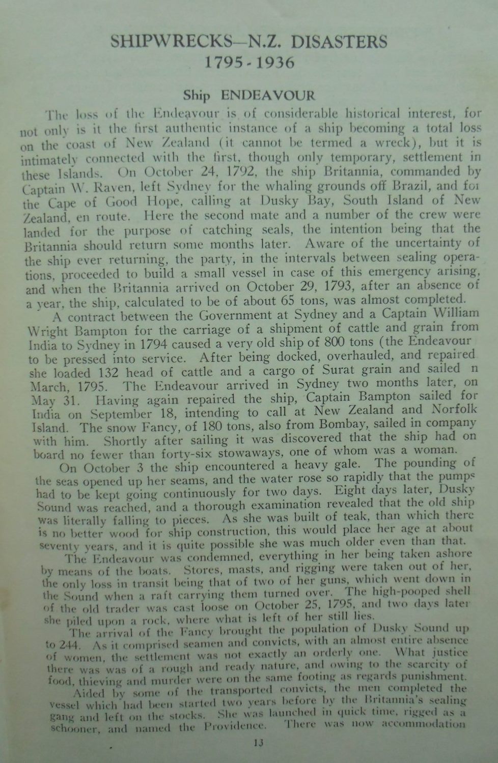 Shipwrecks New Zealand Disasters 1795 - 1936. By Chas. W. N. Ingram and P.Owen Wheatley.