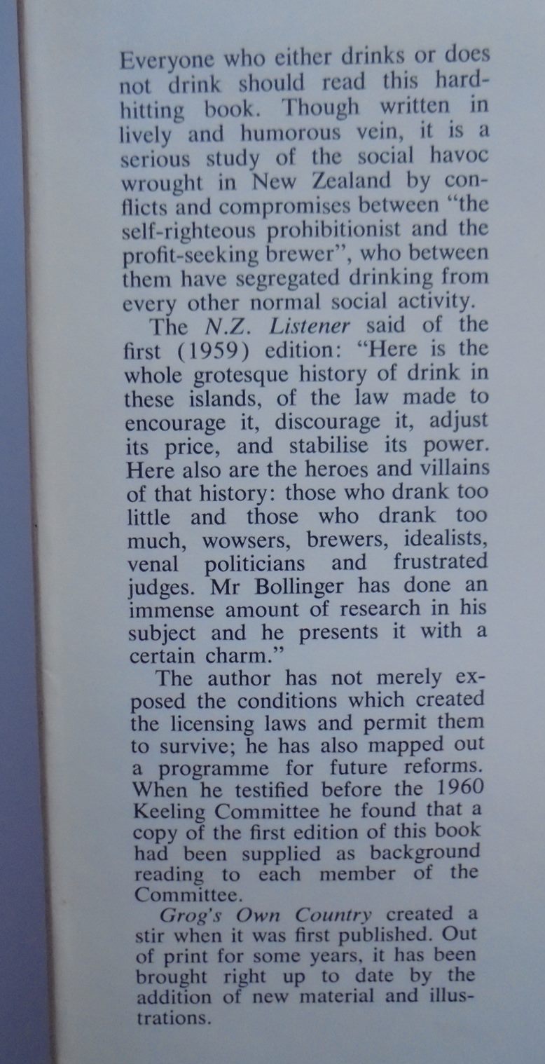 Grog's Own Country: The Story of Liquor Licensing in New Zealand by Conrad Bollinger.