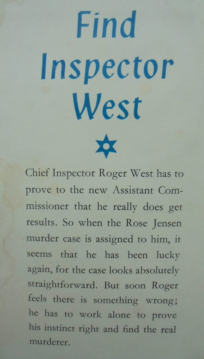 Find Inspector West by John Creasey. First edition 1957