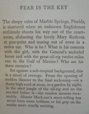 Fear Is The Key. By Alistair MacLean - (1961) first edition