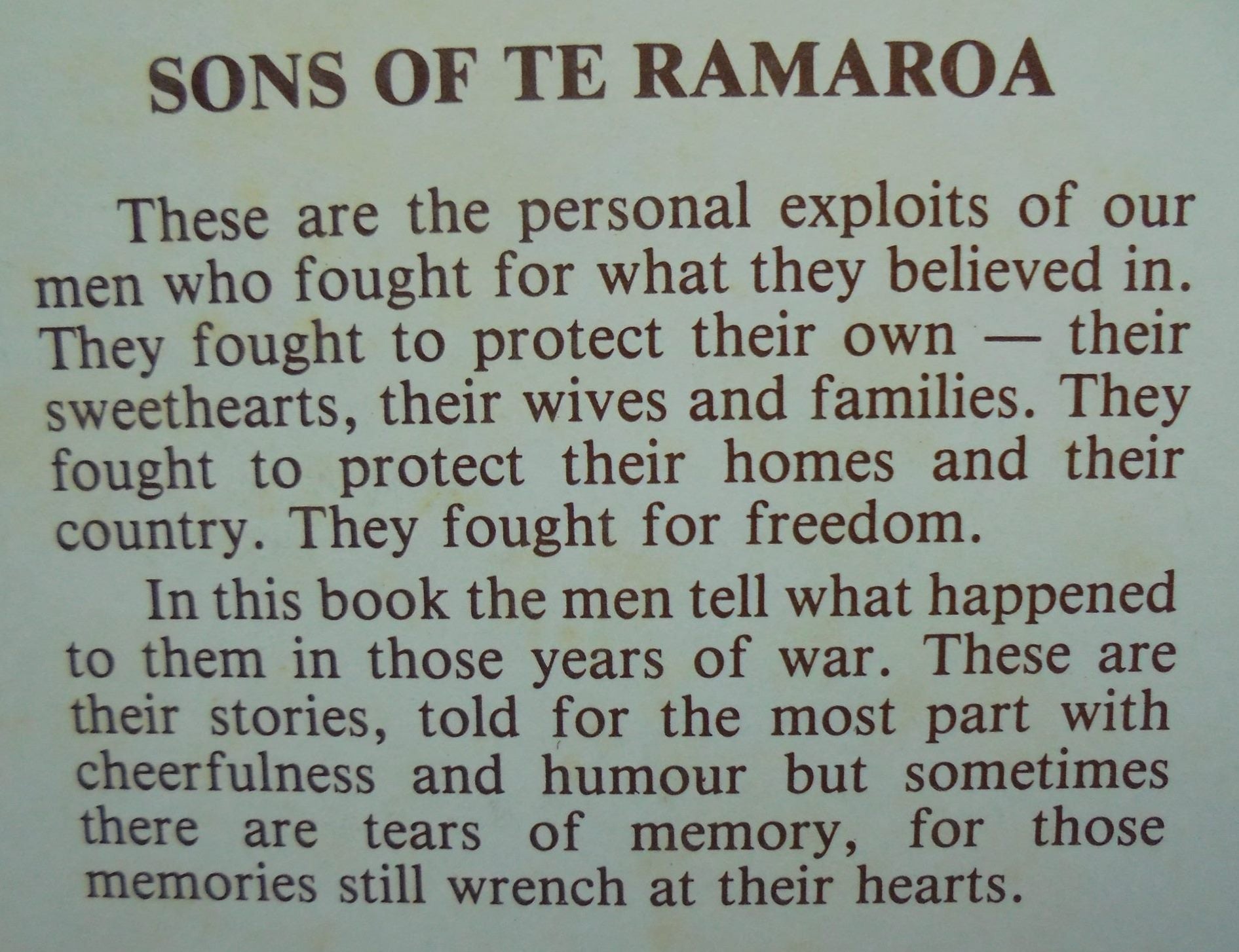 Sons of Te Ramaroa Nga Tama a Te Ramaroa by Joan M Leaf. SIGNED BY AUTHOR.