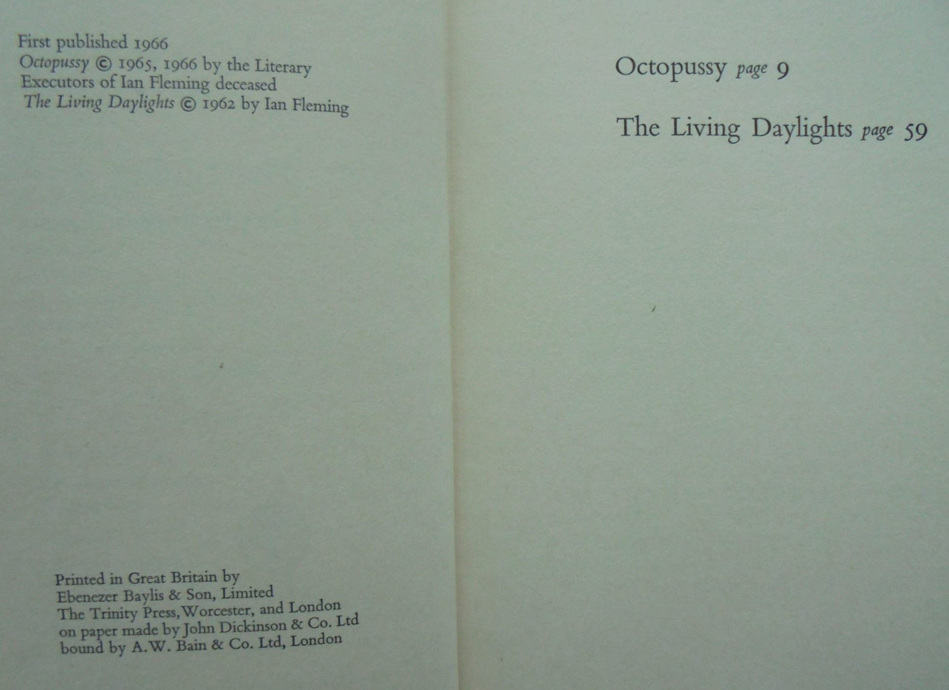 Octopussy and The Living Daylights by Ian Fleming. 1966, FIRST EDITION.