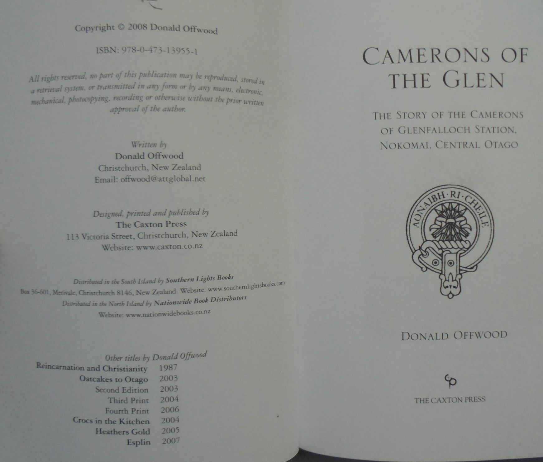 Camerons of the Glen. by Donald Offwood (SIGNED)