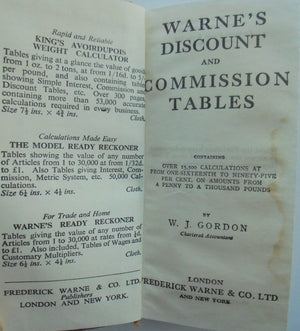 Warne's Discount and Commission Tables. By W. J. Gordon