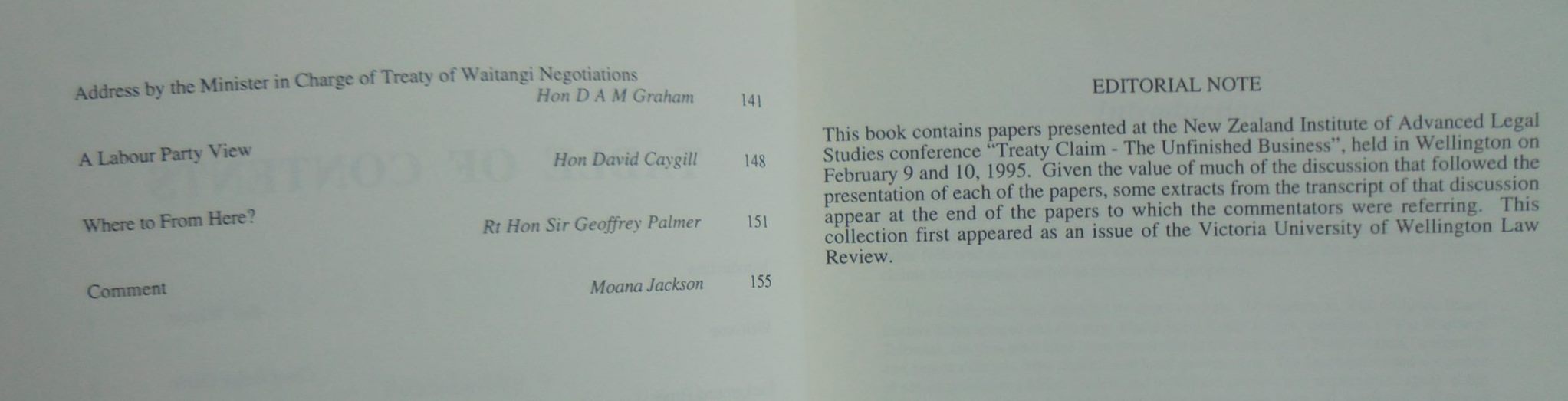 Treaty Settlements: The Unfinished Business. Edited by Geoff McLay