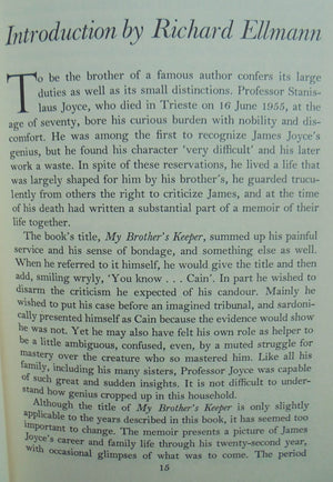 My Brother's Keeper by Stanislaus Joyce. 1958, First Edition.