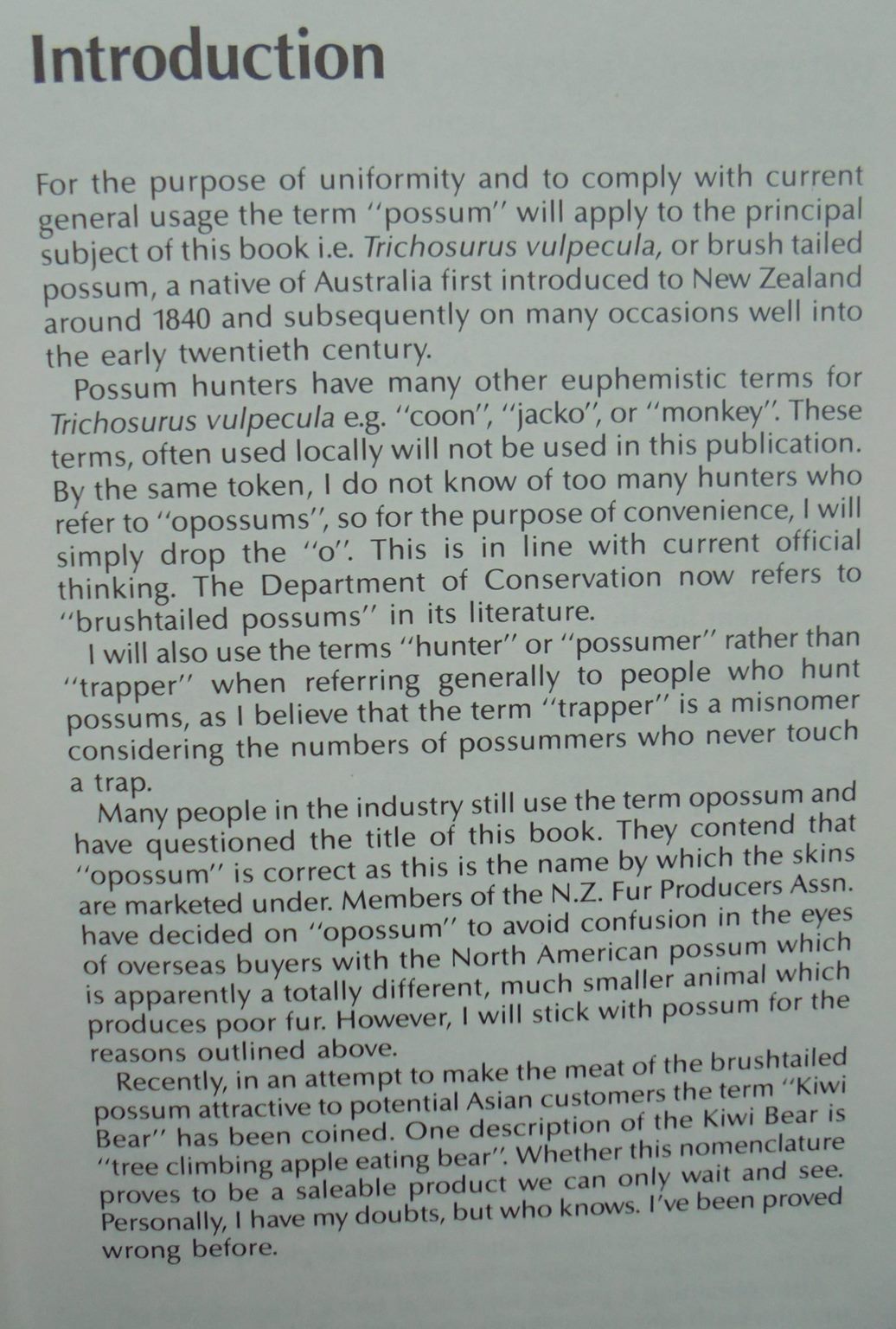 Possum Hunting in New Zealand: A practical guide to hunting methods, preparation, and sale of skins by Marshall, Graeme. evised edition 1988