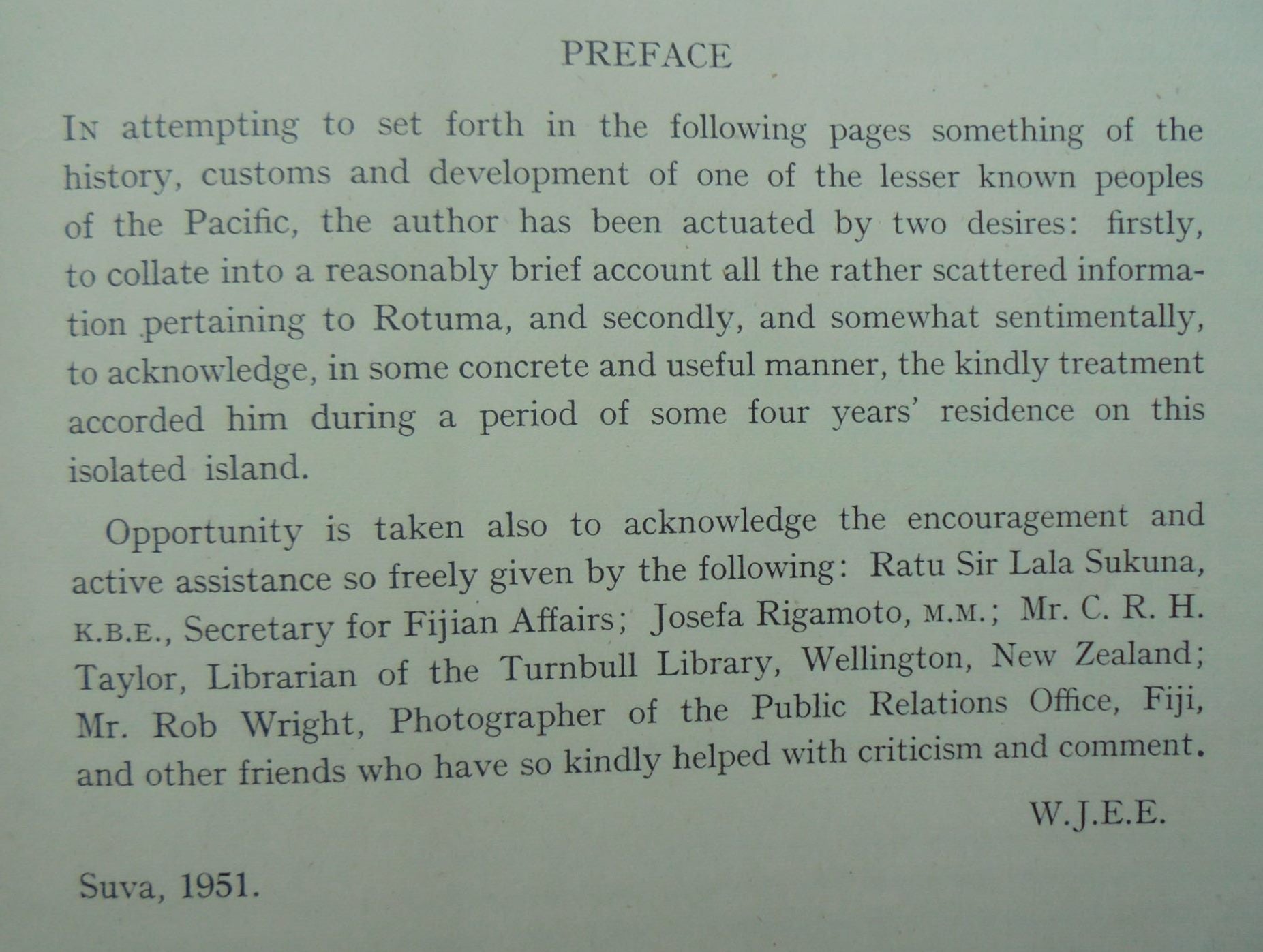 A Short History of Rotuma by W.J.E. Eason. 1951, First Edition, VERY SCARCE.