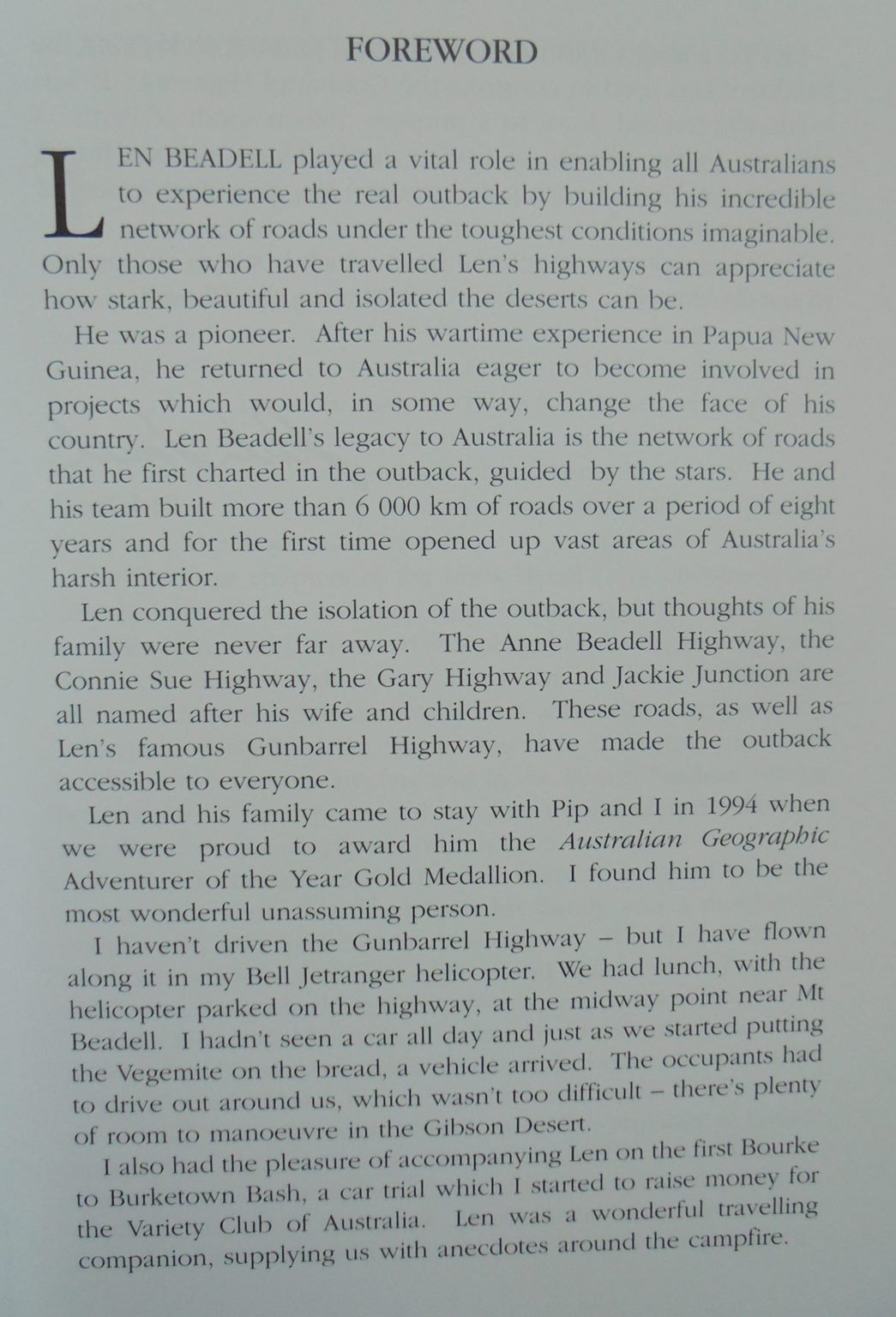 A Lifetime in the Bush the Biography of Len Beadal By Mark Shephard.