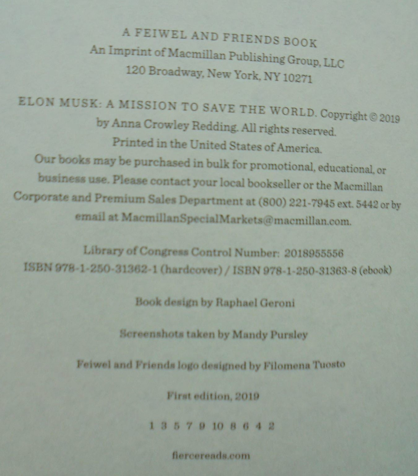 Elon Musk. A Mission to Save the World. By Redding, Anna Crowley