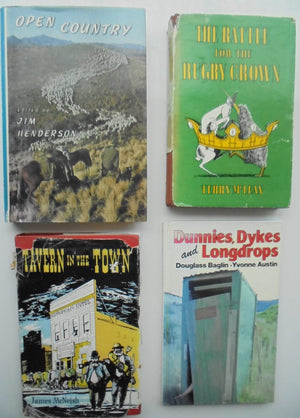 Four New Zealand books. Tavern in the Town. By James McNeish. The Battle for the Rugby Crown. By Terry McLean.  Open Country by Jim Henderson.  Dunnies, Dykes and Longdrops by Douglass Baglin And Yvonne Austin
