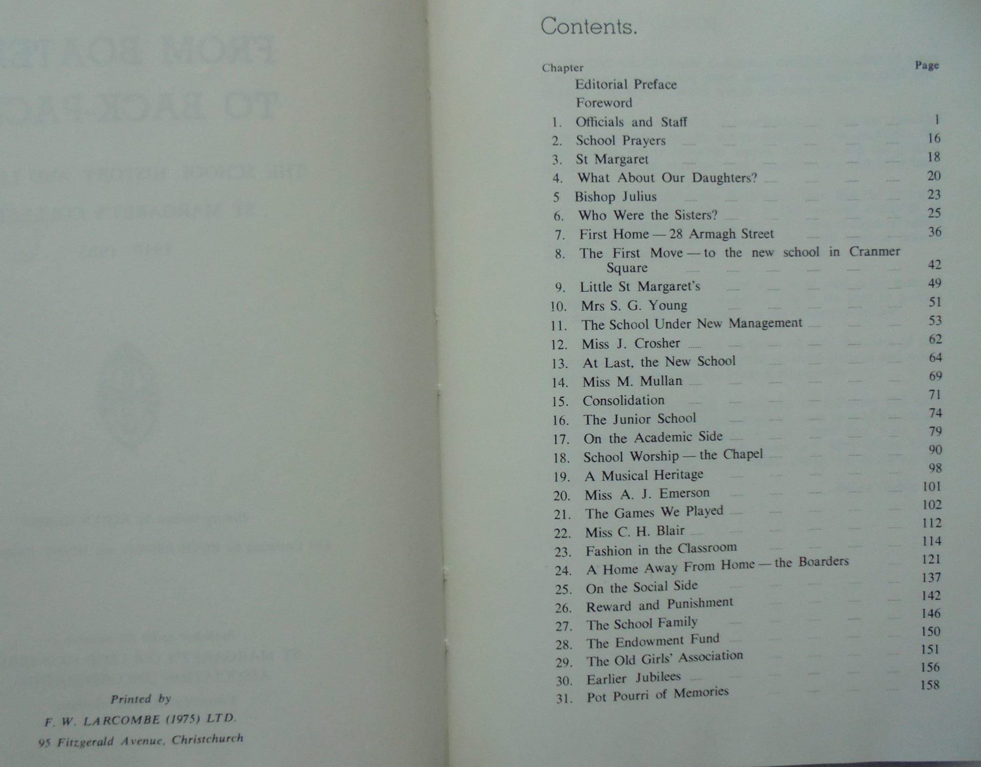From Boaters to Back-Packs. The School History and List of St Margaret's College 1910-1985 by Robyn Gosset.