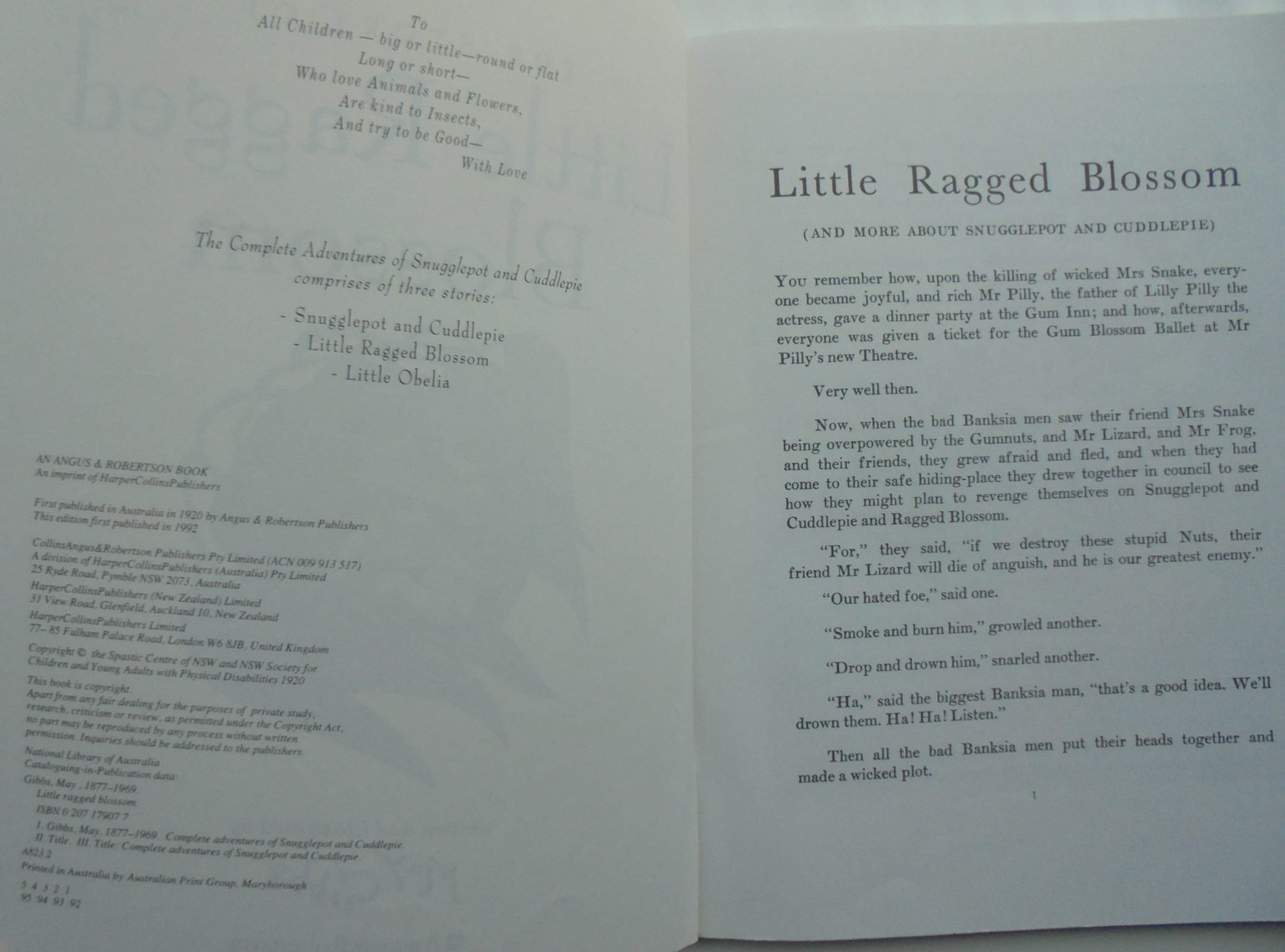 3 May Gibbs books. Snugglepot and Cuddlepie Meet Mr Lizard. Little Ragged Blossom.