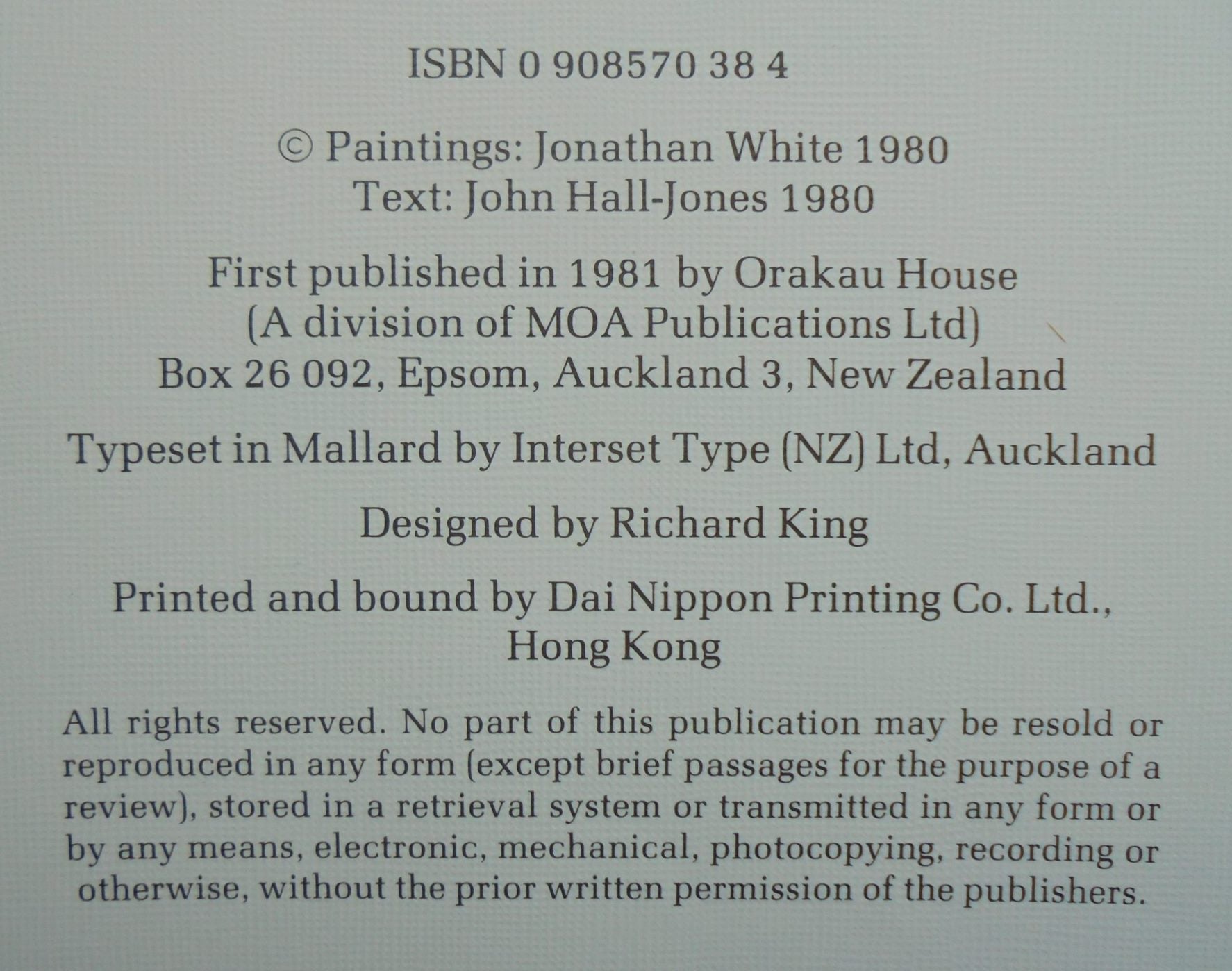 New Zealand's Majestic Wilderness. Text by John Hall-Jones, Paintings by Jonathan White.