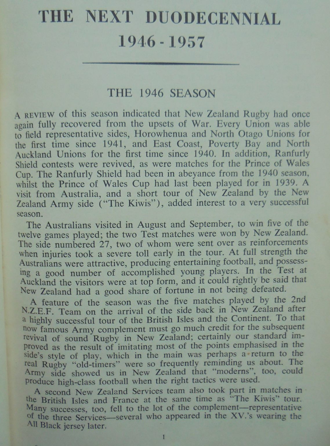 History of New Zealand Rugby Football. Volume 2 1946-1957