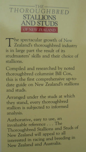 The Thoroughbred Stallions And Studs Of New Zealand. By Bill Cox