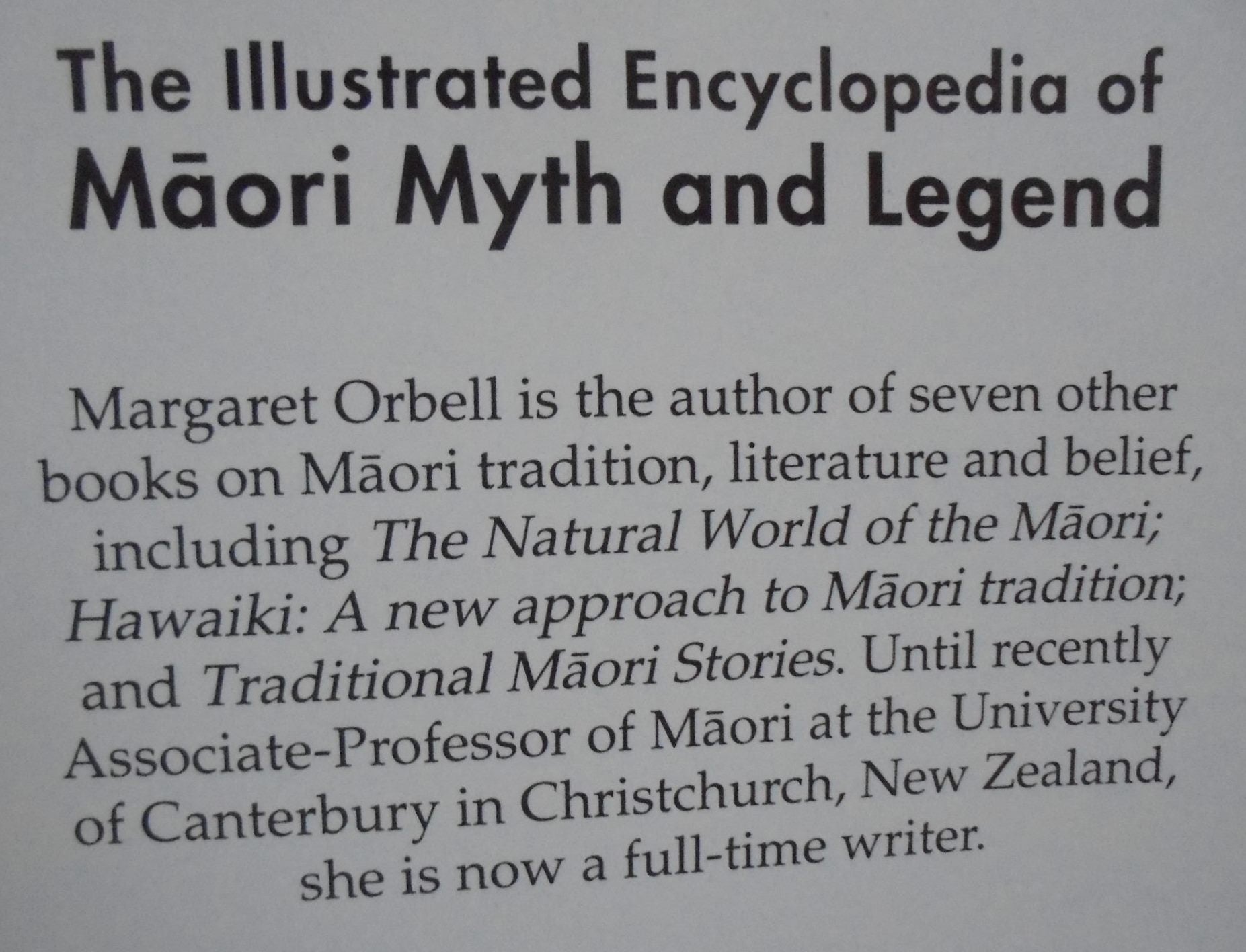 The Illustrated Encyclopedia of Maori Myth and Legend. By Margaret Orbell