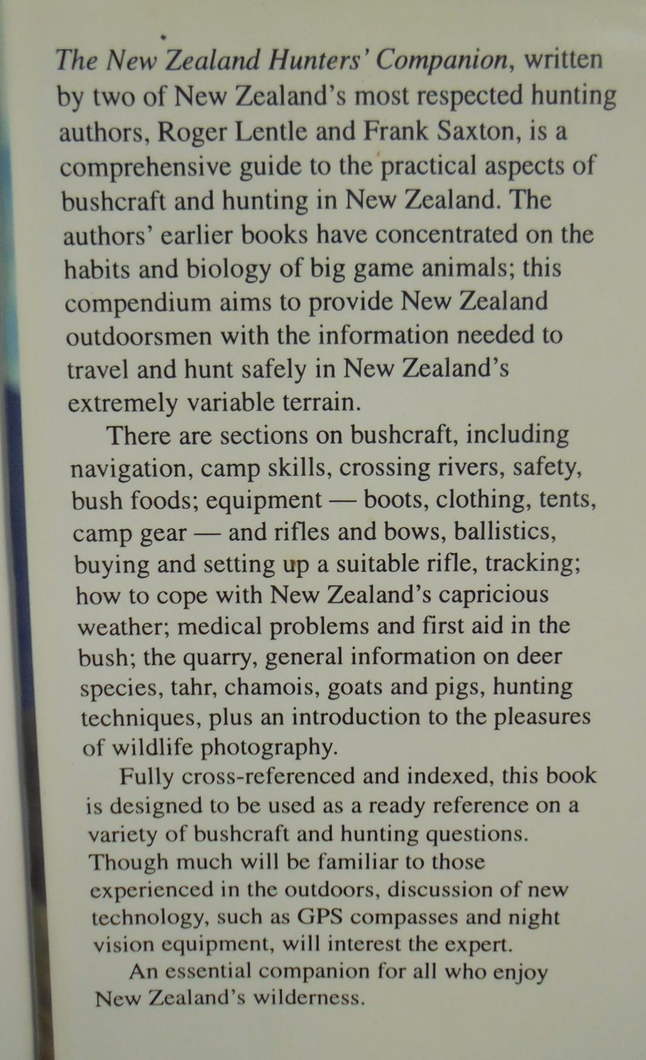 The New Zealand Hunter's Companion By Roger Lentle, Frank Saxton