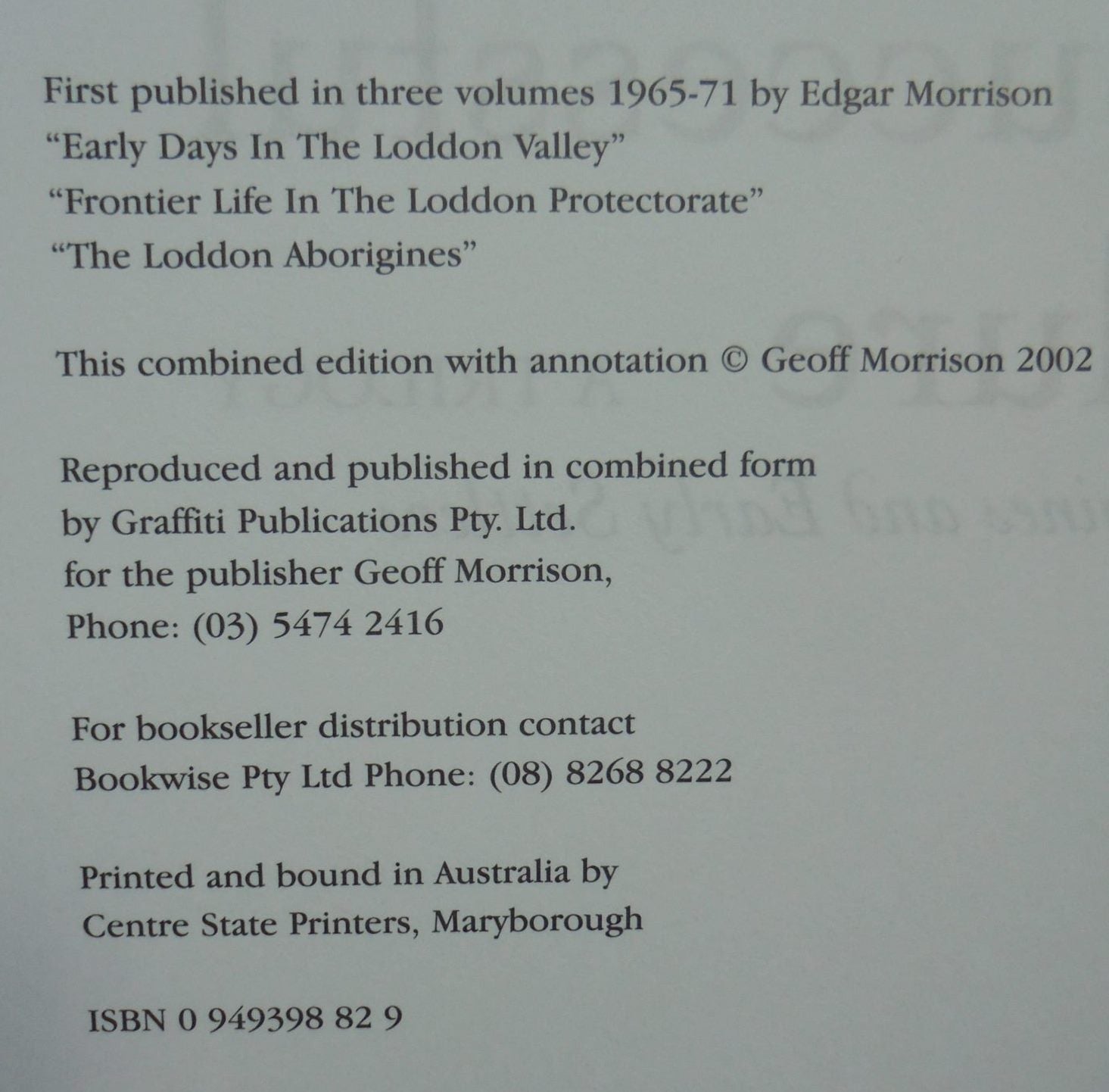 A Successful Failure. A Trilogy. The Aborigines and Early Settlers by Edgar Morrison,[Geoff Morrison (ed.)].