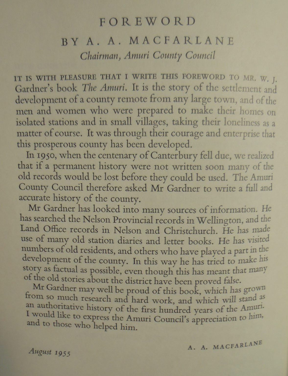 The Amuri, A County History. By W.J. Gardner