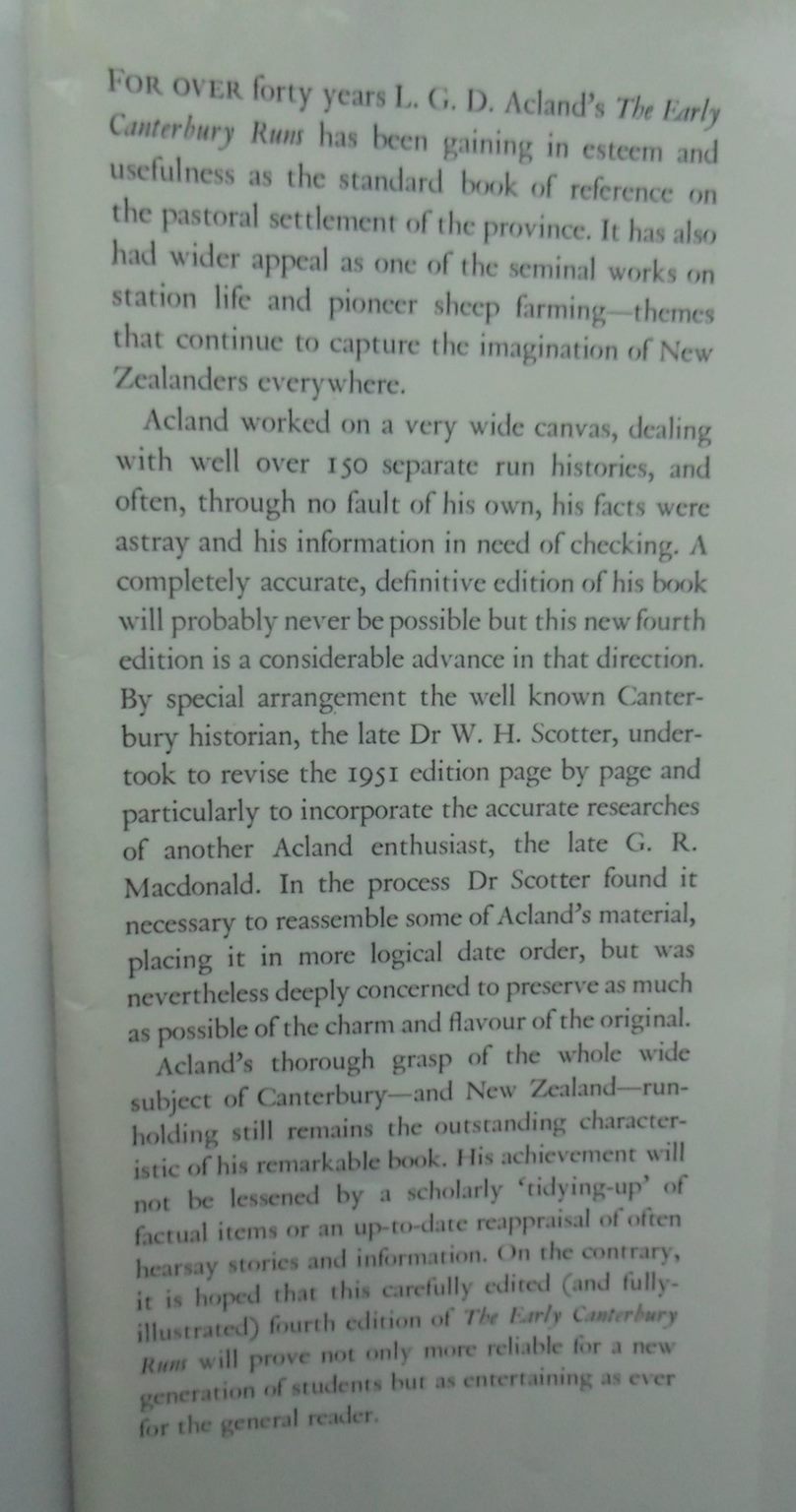 The Early Canterbury Runs By Acland. 4th Edition. Extensively revised & illustrated edition.