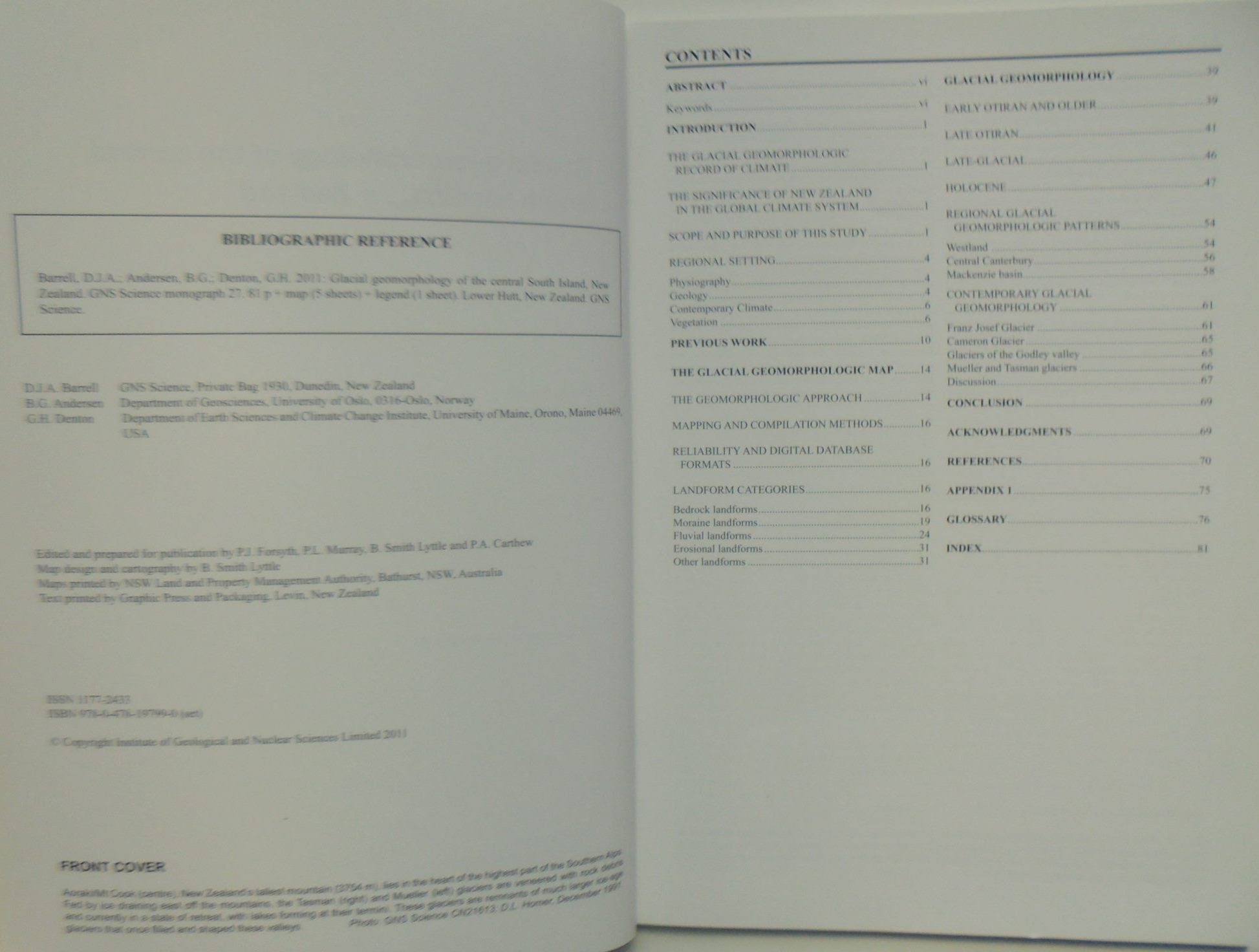 Glacial Geomorphology of the Central South Island, New Zealand By Barrell, D. J. A. By Andersen, B. G. By Denton, G. H.