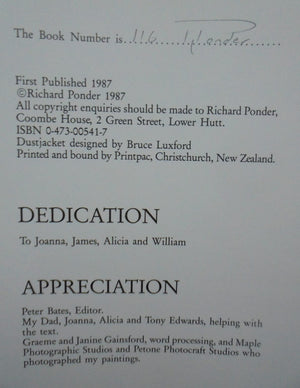 Quiet Places Richard Ponder's Paintings of New Zealand. SIGNED BY PONDER, NUMBERED 116, FIRST EDITION.