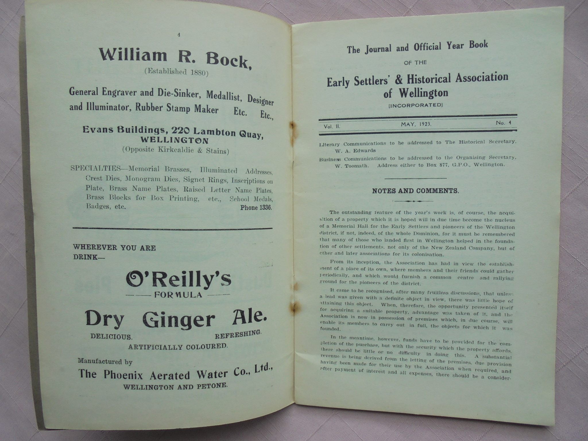 Early Settlers and Historical Association of Wellington - Volume 2 May 1923